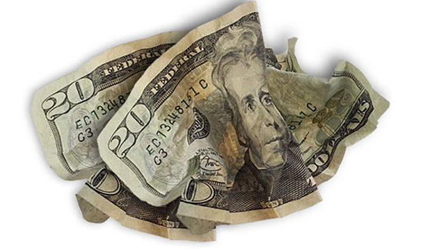 as crumpled twenty dollars